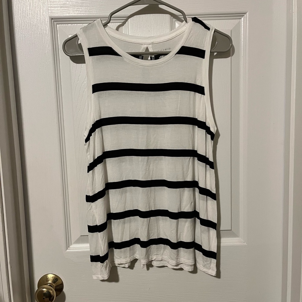 Halogen Black and White Striped Tank Top Relaxed Fit